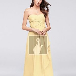 Strapless crinkle chiffon dress with cascade skirt